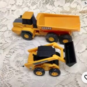 2pc,  Yellow John Deere 5in and 3in Long Mini Dump Truck Set
